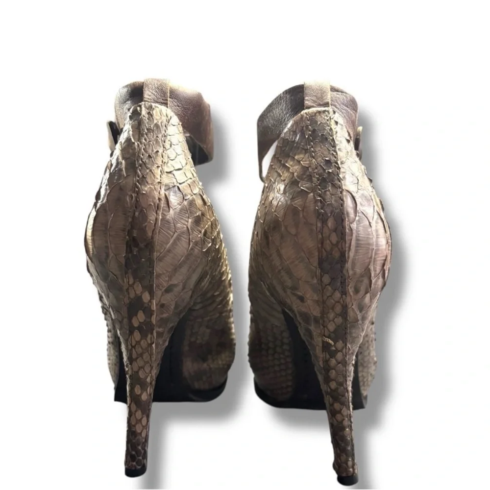 All Saints Taupe Gray Faux Snakeskin Platform Stiletto heels